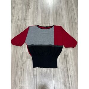Style & Co Womens Red Grey Black Colorblock Dolman Sleeve Knit Top Medium